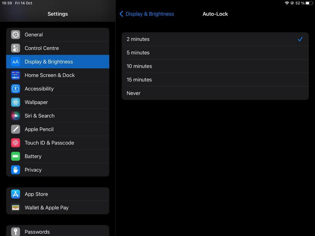 Auto-lock setting on iPad