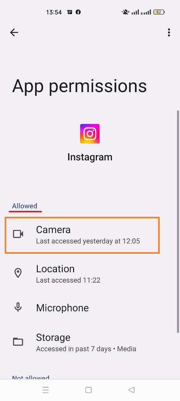 camera permissions for instagram app 