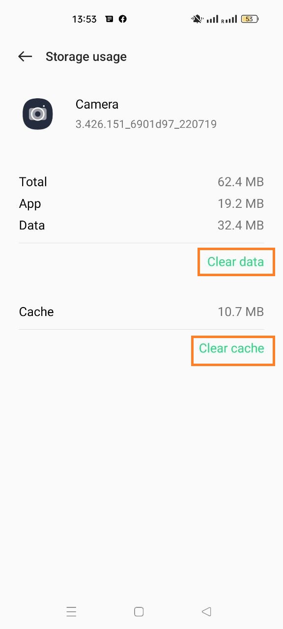 clear data and cach in camera settings on android phone