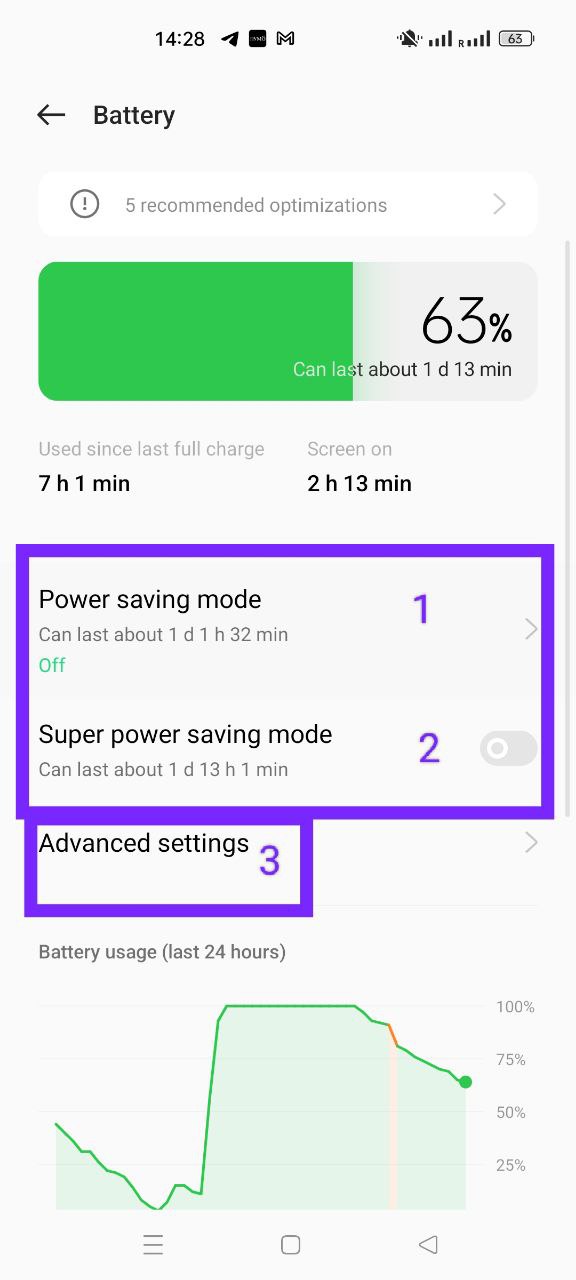Battery settings Android