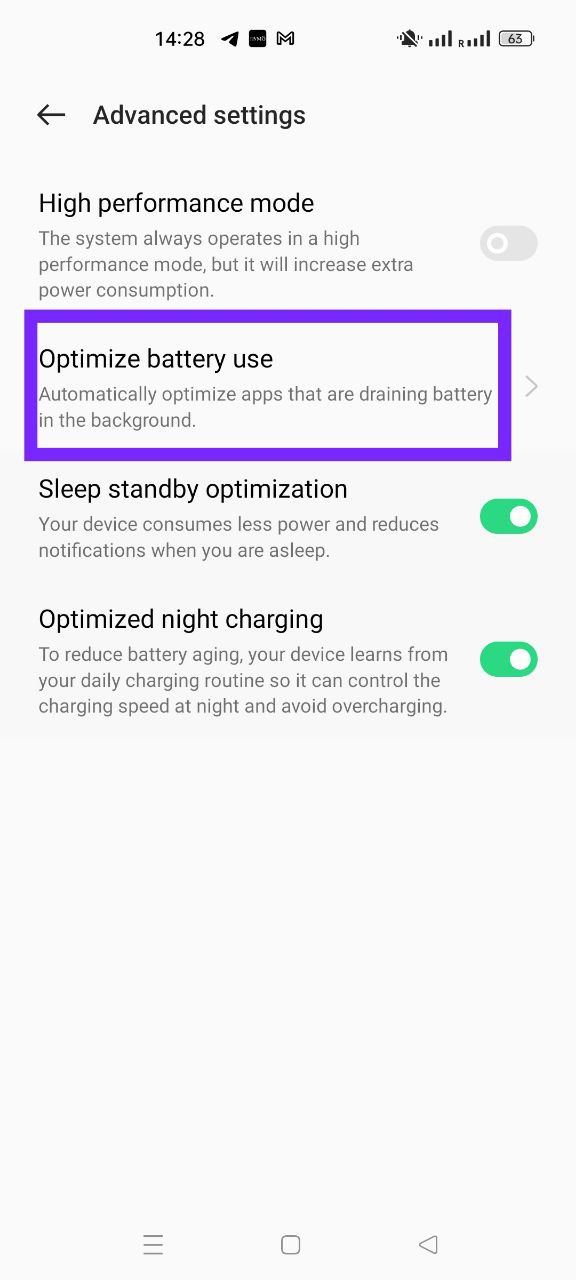 Otimize battery use Android