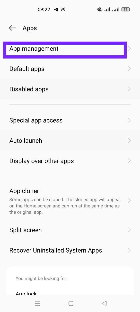 Apps Manager Settings on Android Phone