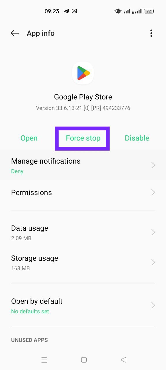 Force stop Google Play Store app