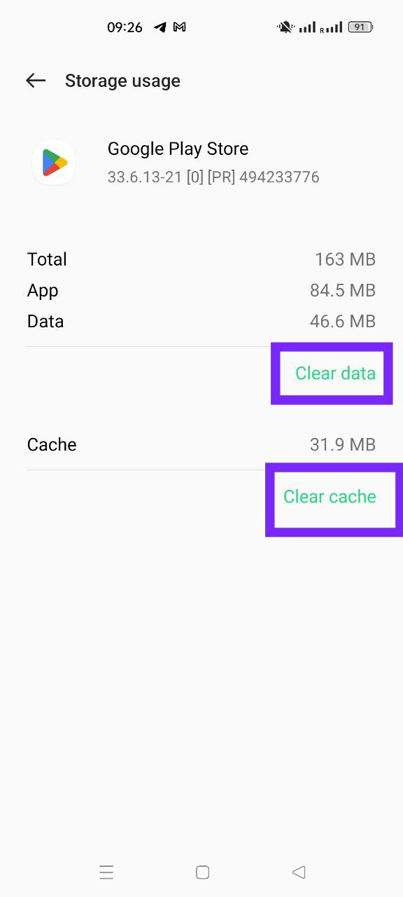Clear cache Google Play Store