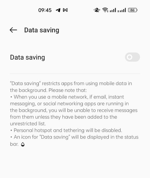 Data saving mode Android