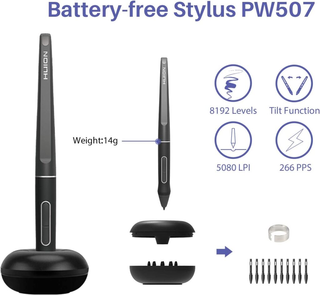 HUION KAMVAS Pro 16 pen characteristic