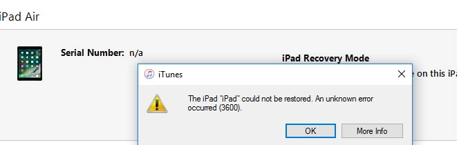 iTunes shows the error